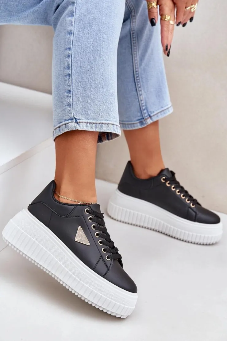 Damskie Boto Stylowe Sneakersy Na Masywnej Platformie Czarno-Białe Vallexia