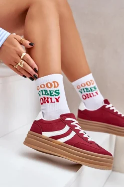 Boto Buty Sportowe Na Platformie|Sneakersy Damskie*Stylowe Sneakersy Na Platformie Bordowe Doriwa