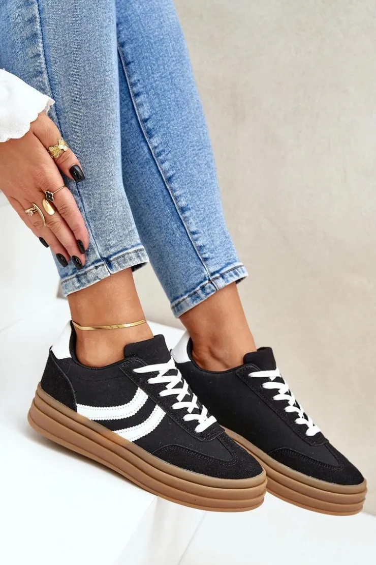 Damskie Boto Stylowe Sneakersy Na Platformie Czarne Doriwa