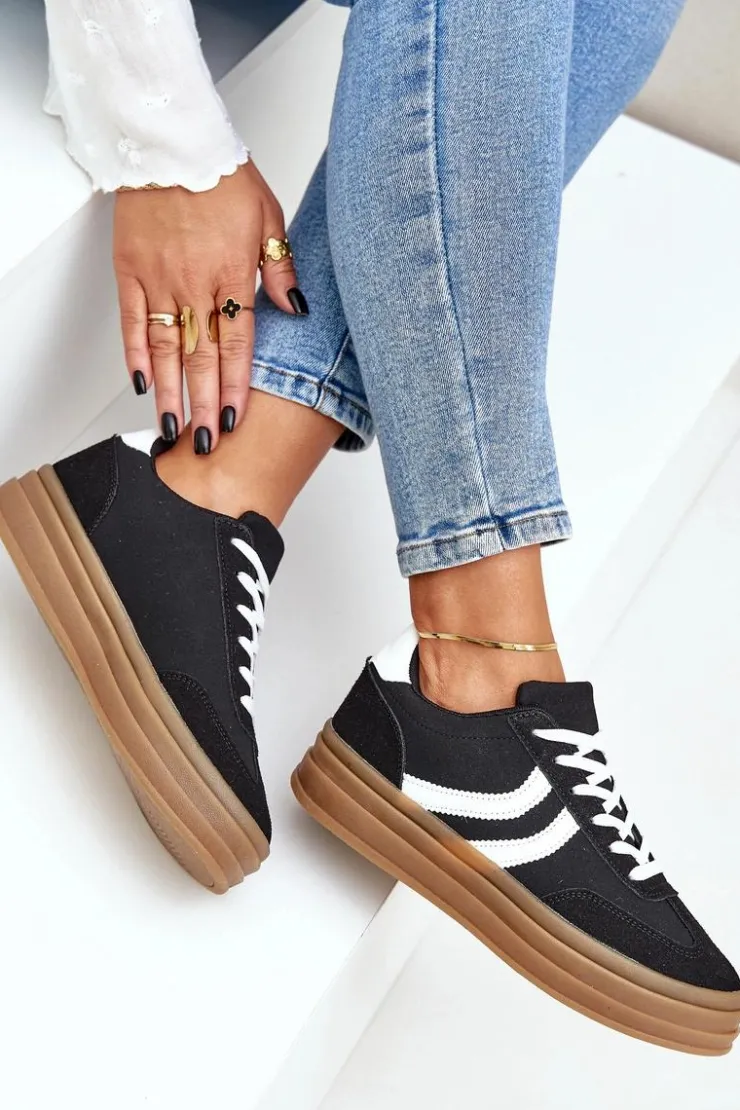 Damskie Boto Stylowe Sneakersy Na Platformie Czarne Doriwa