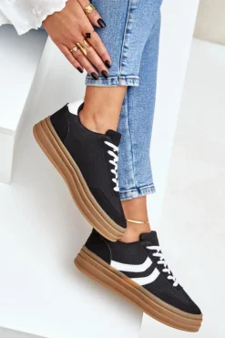 Damskie Boto Stylowe Sneakersy Na Platformie Czarne Doriwa