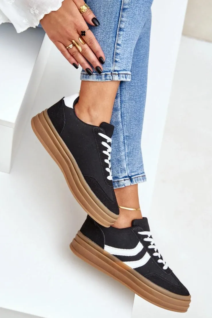 Damskie Boto Stylowe Sneakersy Na Platformie Czarne Doriwa