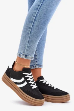 Damskie Boto Stylowe Sneakersy Na Platformie Czarne Doriwa