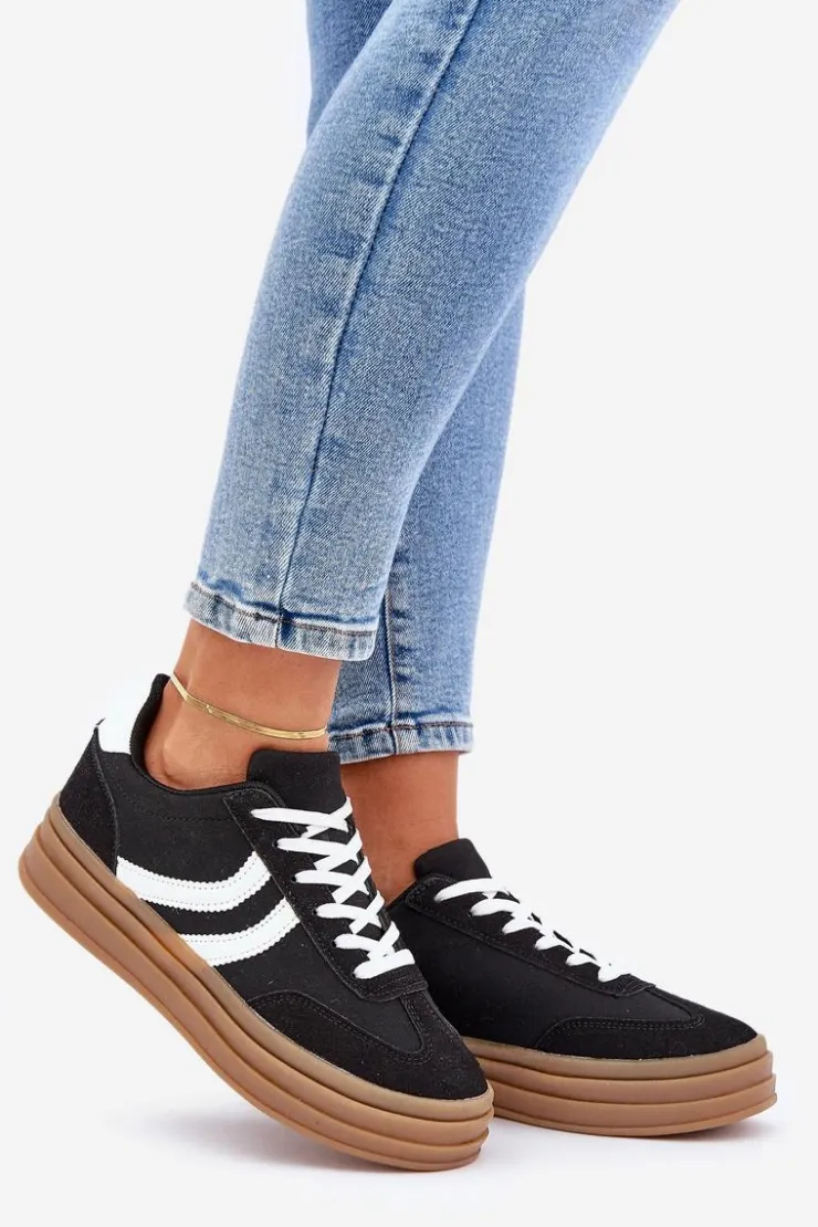 Damskie Boto Stylowe Sneakersy Na Platformie Czarne Doriwa