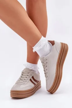 Damskie Boto Stylowe Sneakersy Na Platformie Szare Doriwa