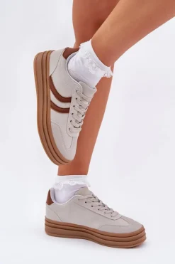 Damskie Boto Stylowe Sneakersy Na Platformie Szare Doriwa