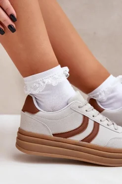 Damskie Boto Stylowe Sneakersy Na Platformie Szare Doriwa