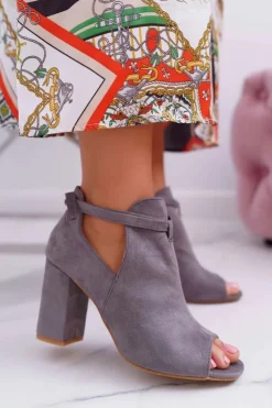 Buty damskie Vinceza Sandały Na Obcasie|Botki Sznurowane*Szare Botki Sandały Na Słupku Odkryte Palce Grays