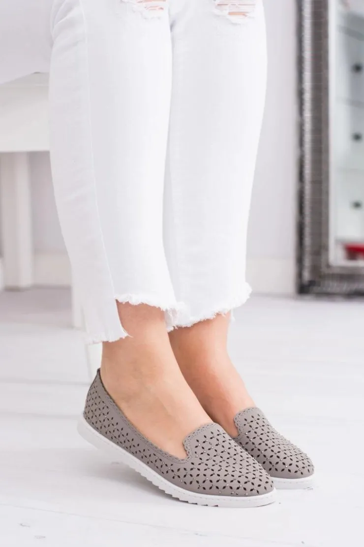 Sale Boto Szare Damskie Baleriny Lordsy z Cyrkoniami Hortense