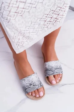 Boto Klapki Damskie Klasyczne*Szare Damskie Klapki Skóra Węża Mindset