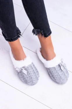 Damskie Buty damskie Vinceza Szare Damskie Papcie Domowe Klapki Z Futerkiem Dezi
