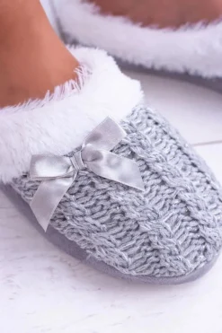 Damskie Buty damskie Vinceza Szare Damskie Papcie Domowe Klapki Z Futerkiem Dezi