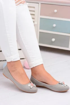 Damskie Boto Szare Zamszowe Damskie Balerinki Blume