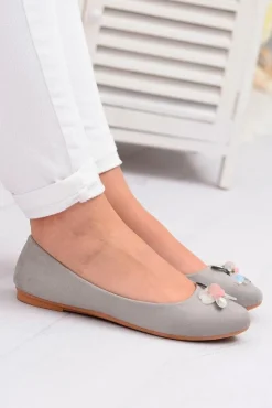 Damskie Boto Szare Zamszowe Damskie Balerinki Blume