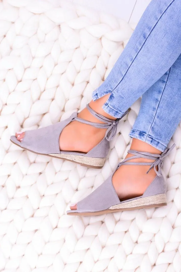 Online Boto Szare Zamszowe Sandały na Lekkim koturnie Espanoso