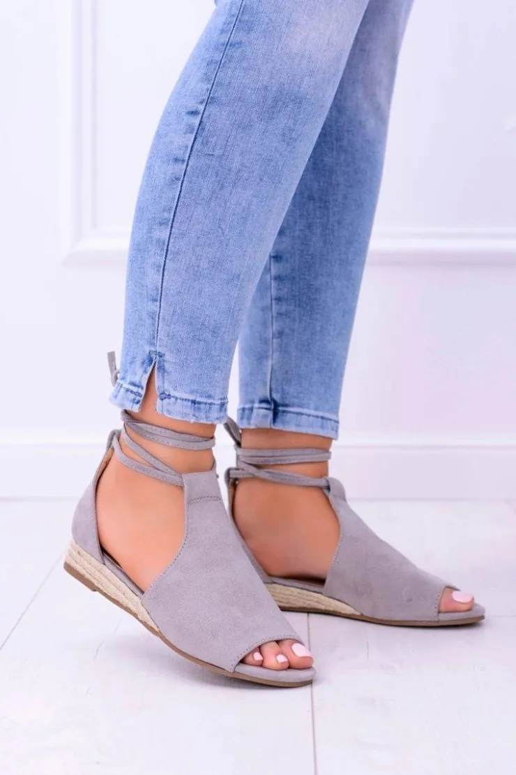 Online Boto Szare Zamszowe Sandały na Lekkim koturnie Espanoso