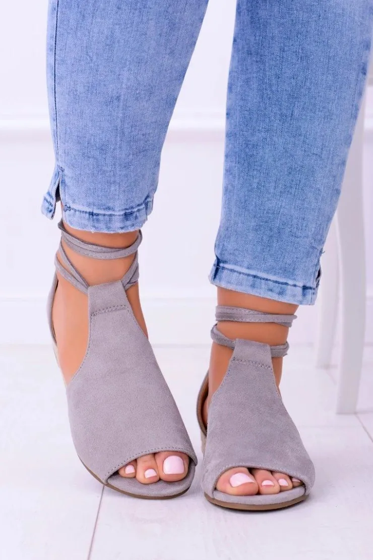 Online Boto Szare Zamszowe Sandały na Lekkim koturnie Espanoso