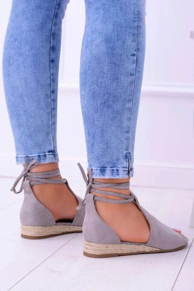 Online Boto Szare Zamszowe Sandały na Lekkim koturnie Espanoso