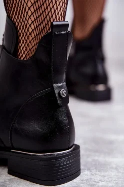 Buty damskie Vinceza Botki Sznurowane|Czarne Botki*Sznurowane Botki Na Płaskim Obcasie Czarne Grete