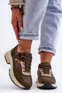 Damskie Boto Sznurowane Buty Sportowe Na Platformie Zielone Escape