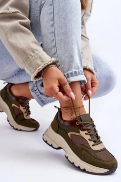 Damskie Boto Sznurowane Buty Sportowe Na Platformie Zielone Escape