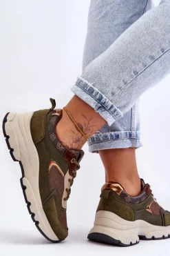 Damskie Boto Sznurowane Buty Sportowe Na Platformie Zielone Escape