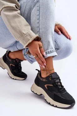 Damskie Boto Sznurowane Buty Sportowe Na Platformie Czarne Escape