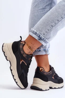 Damskie Boto Sznurowane Buty Sportowe Na Platformie Czarne Escape