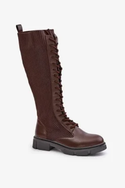 Sale Boto Sznurowane Kozaki Z Elastyczną Cholewką Brązowe Vamilena