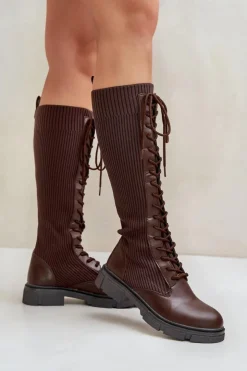 Sale Boto Sznurowane Kozaki Z Elastyczną Cholewką Brązowe Vamilena