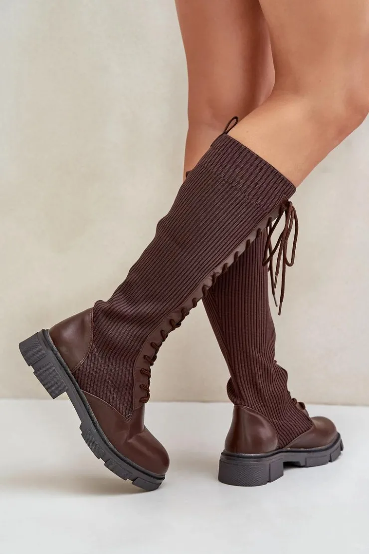 Sale Boto Sznurowane Kozaki Z Elastyczną Cholewką Brązowe Vamilena