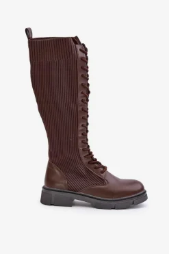 Sale Boto Sznurowane Kozaki Z Elastyczną Cholewką Brązowe Vamilena
