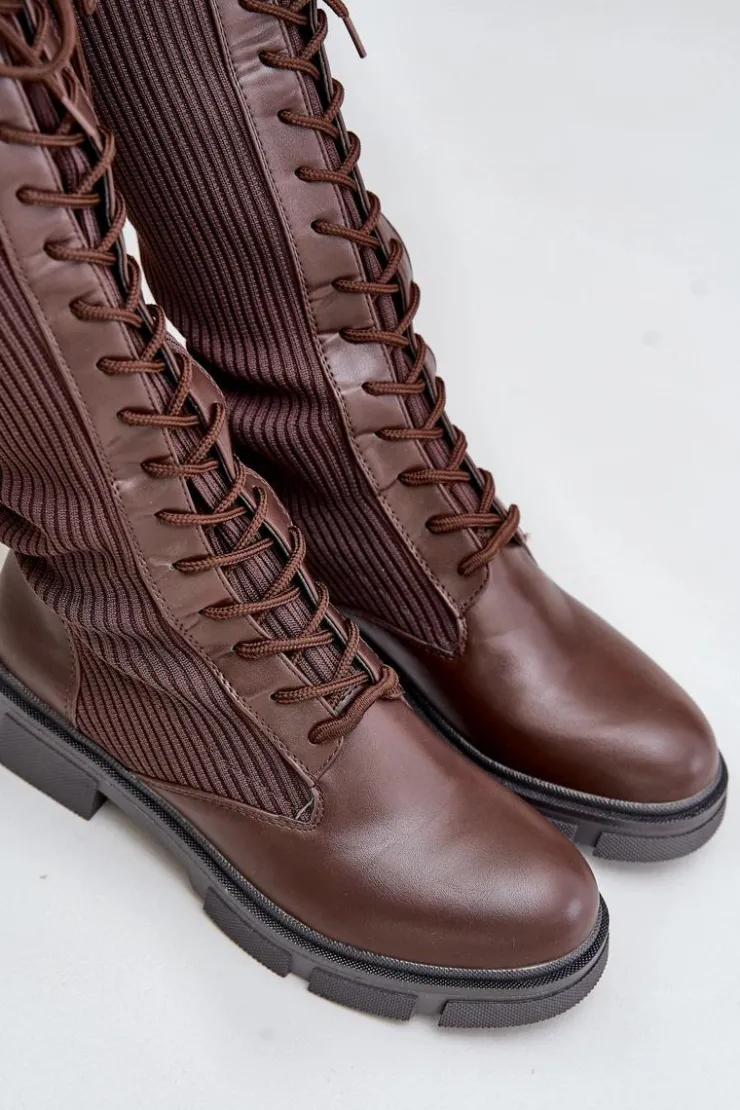 Sale Boto Sznurowane Kozaki Z Elastyczną Cholewką Brązowe Vamilena
