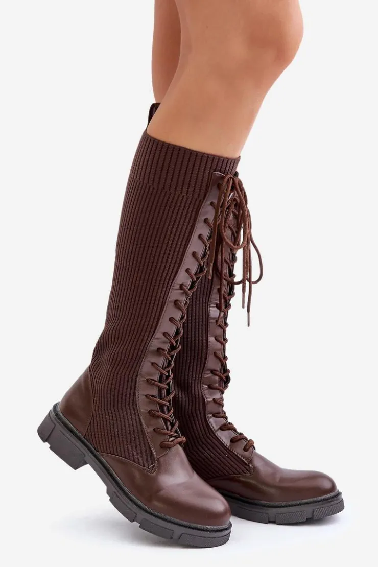 Sale Boto Sznurowane Kozaki Z Elastyczną Cholewką Brązowe Vamilena