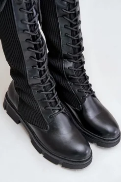 Boto Kozaki Ocieplane|Kozaki Wiosenne*Sznurowane Kozaki Z Elastyczną Cholewką Czarne Vamilena Czarny