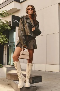 Best Boto Sznurowane Ocieplane Kozaki Glany Przed Kolano Beżowe Bergdis