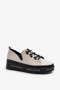 Damskie buty S.Barski Półbuty Skórzane*Sznurowane Półbuty Damskie Na Platformie Skóra Naturalna S.Barski LR620 Beżowe