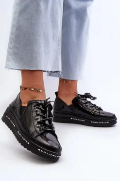 Damskie buty S.Barski Półbuty Skórzane*Sznurowane Półbuty Damskie Na Platformie Skóra Naturalna S.Barski LR620 Czarne Czarny