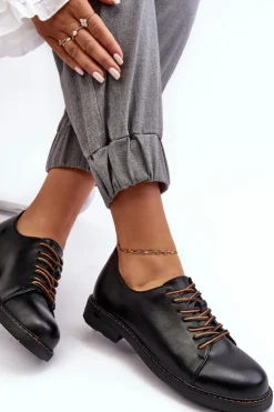 Damskie Buty damskie Vinceza Sznurowane Skórzane Damskie Półbuty Czarne Nakera