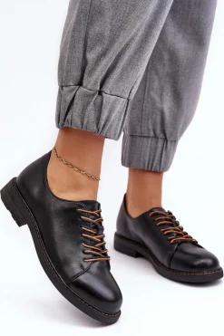 Damskie Buty damskie Vinceza Sznurowane Skórzane Damskie Półbuty Czarne Nakera