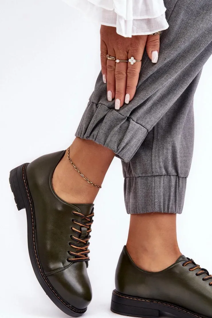 Buty damskie Vinceza Sznurowane Skórzane Damskie Półbuty Ciemnozielone Nakera