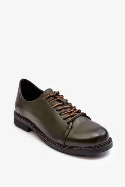 Buty damskie Vinceza Sznurowane Skórzane Damskie Półbuty Ciemnozielone Nakera