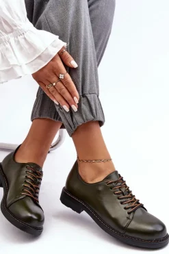 Buty damskie Vinceza Sznurowane Skórzane Damskie Półbuty Ciemnozielone Nakera