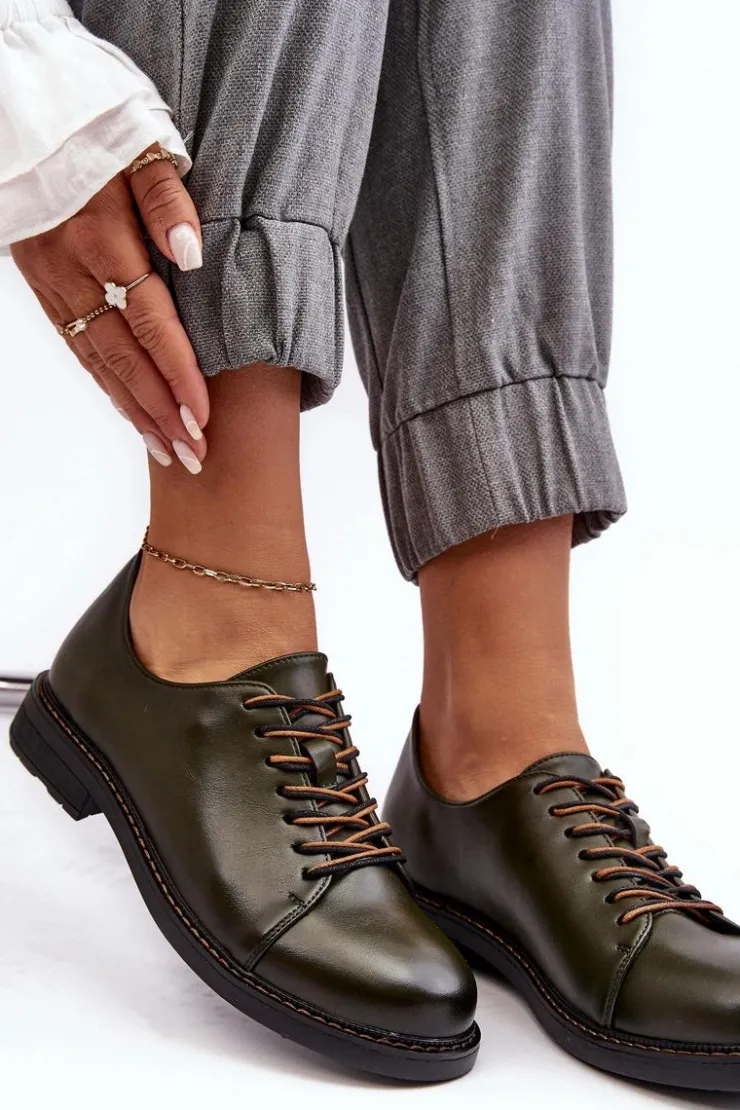 Buty damskie Vinceza Sznurowane Skórzane Damskie Półbuty Ciemnozielone Nakera