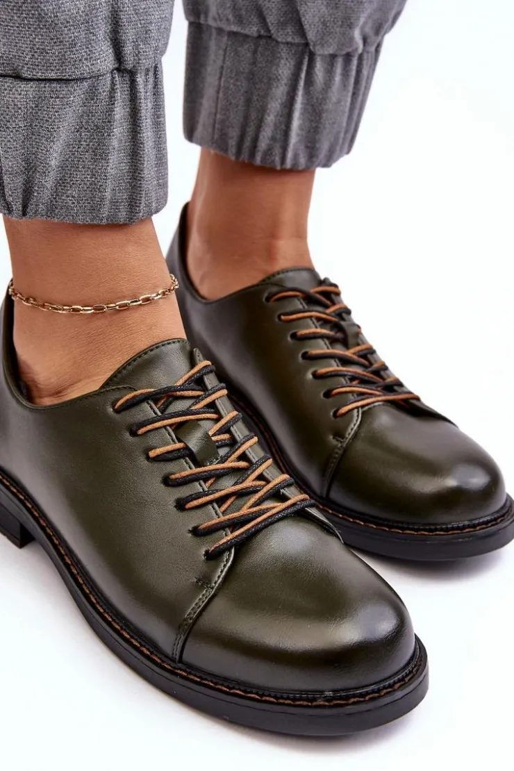 Buty damskie Vinceza Sznurowane Skórzane Damskie Półbuty Ciemnozielone Nakera