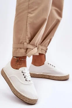 Damskie Big Star Shoes Sznurowane Trampki Espadryle Big Star LL274833 Białe