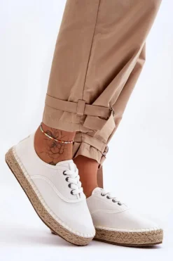 Damskie Big Star Shoes Sznurowane Trampki Espadryle Big Star LL274833 Białe