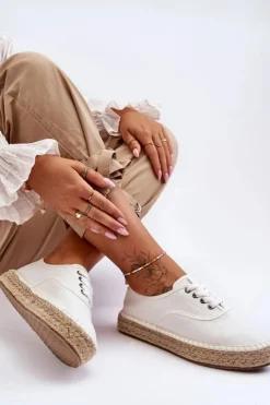 Damskie Big Star Shoes Sznurowane Trampki Espadryle Big Star LL274833 Białe