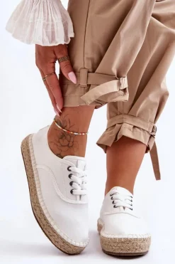 Damskie Big Star Shoes Sznurowane Trampki Espadryle Big Star LL274833 Białe