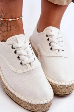 Damskie Big Star Shoes Sznurowane Trampki Espadryle Big Star LL274833 Białe